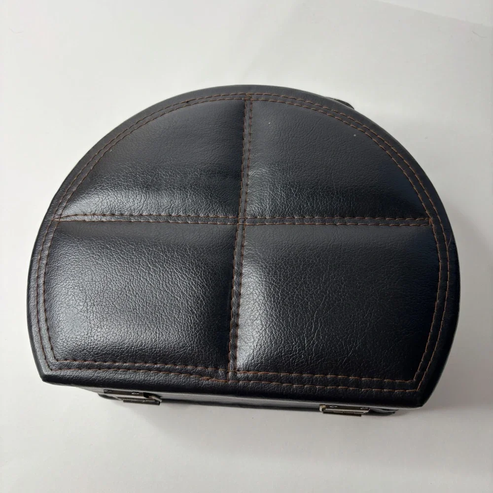 Vintage Black Faux Leather Quilted Decorative Box Travel Case Velvet Lined 10.5